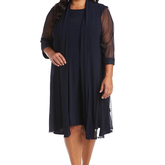 R&M Richards Plus Size Short Jacket Dress in NAVY - Picture 1 of 1